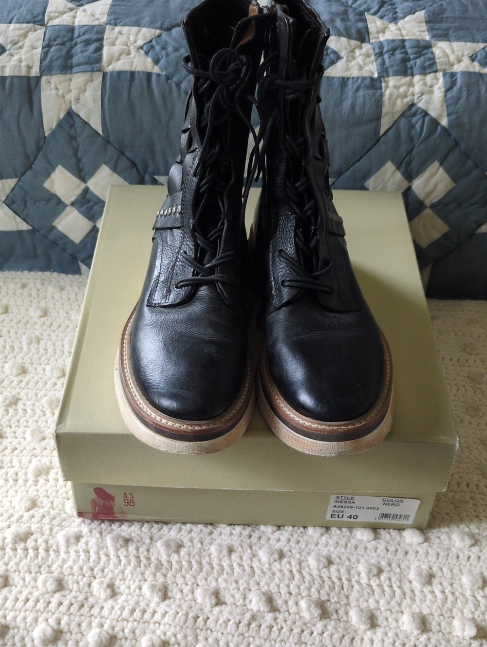 Black Leather Lace-Up Boots - AS98